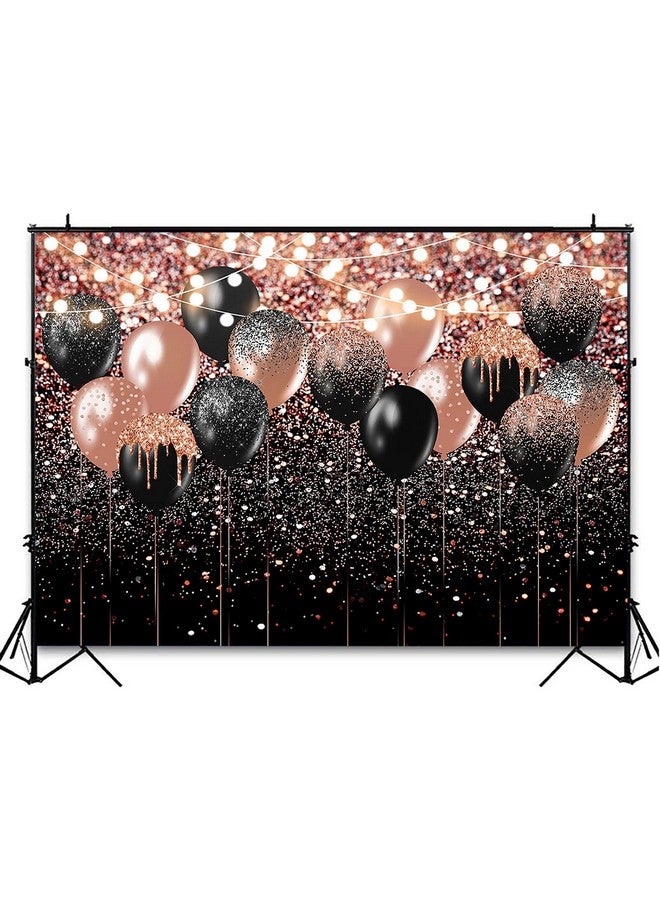 Rose Gold And Black Glitter Backdrop For Birthday Wedding Bridal Shower Photography Background Glitter Rose Gold Black Balloon Party Decorations Photoshoot Backdrops (7X5Ft)