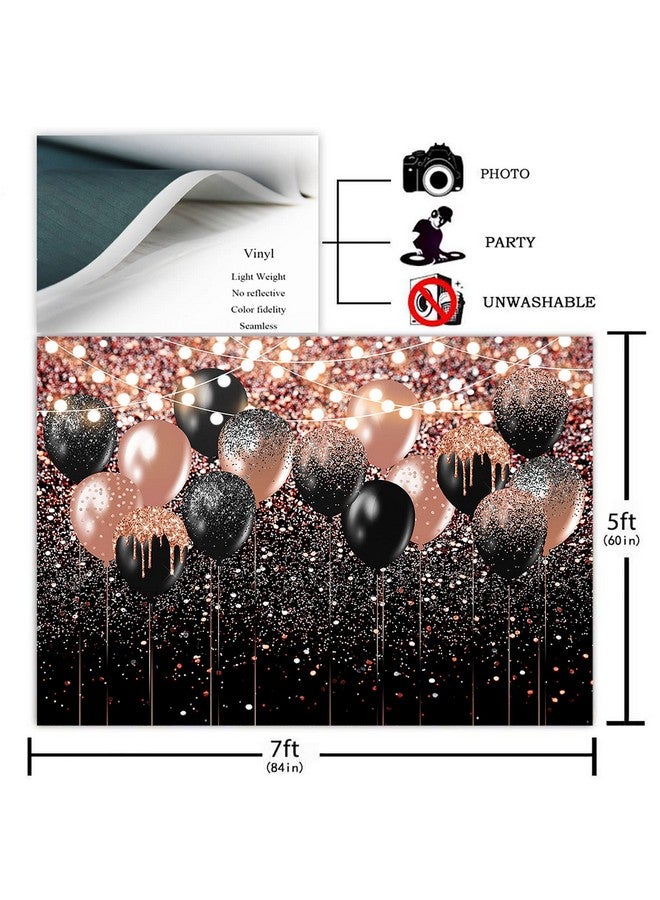 Rose Gold And Black Glitter Backdrop For Birthday Wedding Bridal Shower Photography Background Glitter Rose Gold Black Balloon Party Decorations Photoshoot Backdrops (7X5Ft)