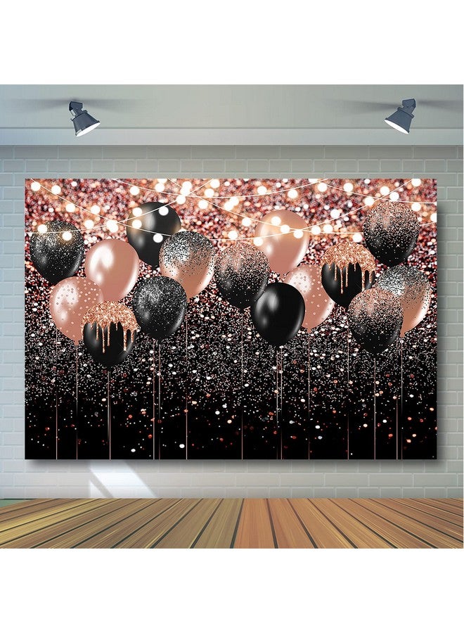 Rose Gold And Black Glitter Backdrop For Birthday Wedding Bridal Shower Photography Background Glitter Rose Gold Black Balloon Party Decorations Photoshoot Backdrops (7X5Ft)