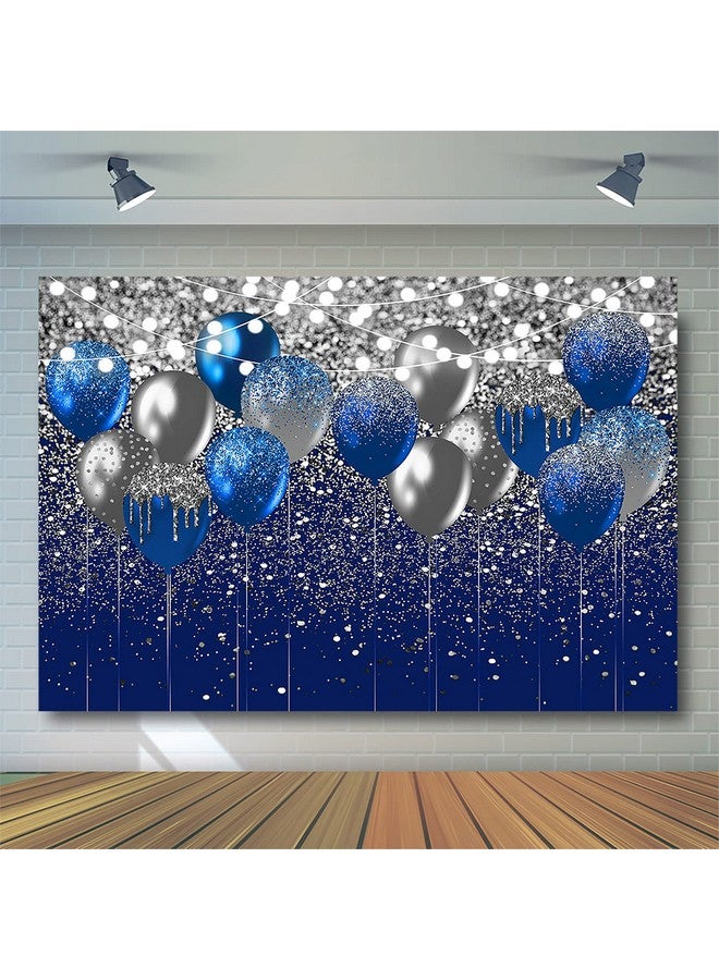Royal Blue Glitter Backdrop For Birthday Wedding Prom Graduation Photography Background Party Glitter Blue Balloon Party Decorations Photoshoot Photobooth (7X5Ft Blue And Silver)