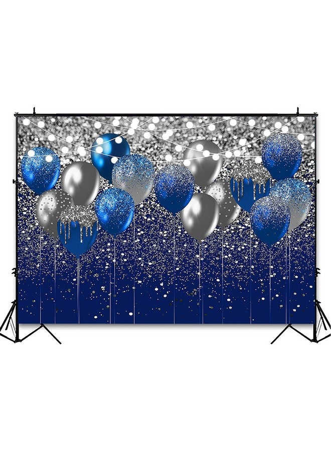Royal Blue Glitter Backdrop For Birthday Wedding Prom Graduation Photography Background Party Glitter Blue Balloon Party Decorations Photoshoot Photobooth (7X5Ft Blue And Silver)
