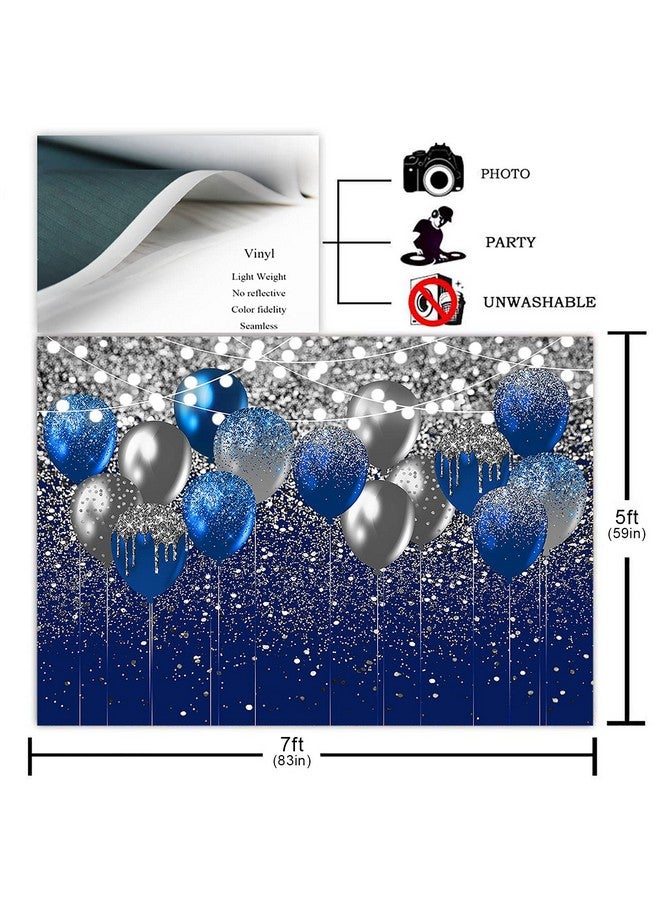 Royal Blue Glitter Backdrop For Birthday Wedding Prom Graduation Photography Background Party Glitter Blue Balloon Party Decorations Photoshoot Photobooth (7X5Ft Blue And Silver)
