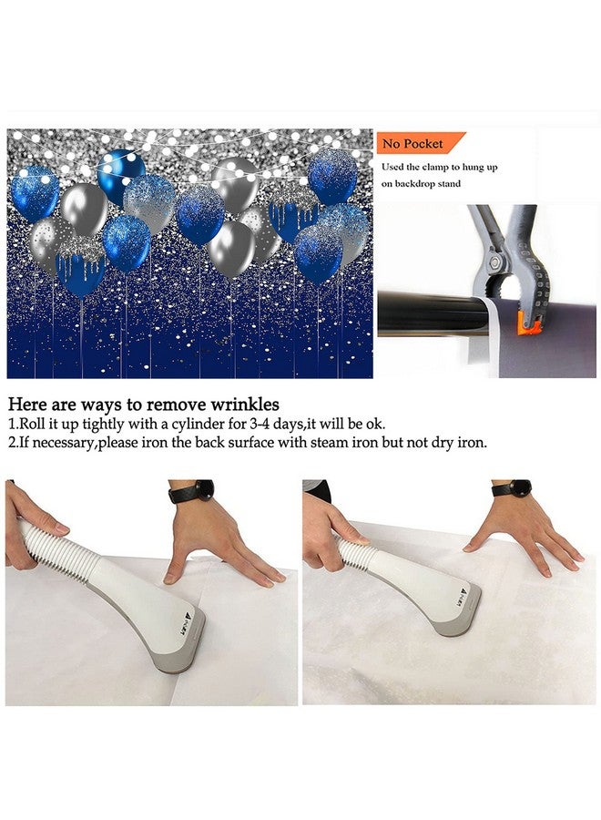 Royal Blue Glitter Backdrop For Birthday Wedding Prom Graduation Photography Background Party Glitter Blue Balloon Party Decorations Photoshoot Photobooth (7X5Ft Blue And Silver)