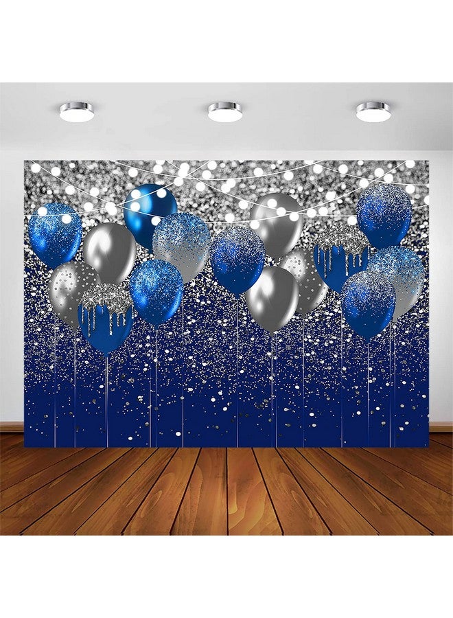 Royal Blue Glitter Backdrop For Birthday Wedding Prom Graduation Photography Background Party Glitter Blue Balloon Party Decorations Photoshoot Photobooth (7X5Ft Blue And Silver)
