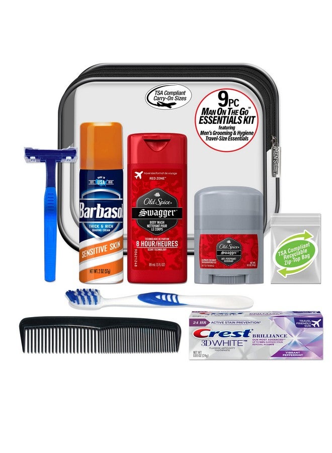 Men'S Deluxe 9Piece Kit With Travel Size Tsa Compliant Essentials Featuring: Old Spice Products In Reuseable Toiletry Bag