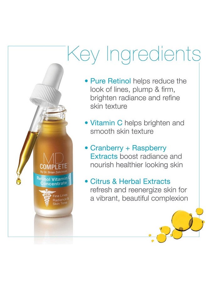 Md Complete Retinol Vitamin C Concentrate Serum ; Antiaging High Potency Vitamin C Serum ; With Retinol Vitamins C & E Omega 36 & 9 Fruit Seed Extracts 0.5Fl Oz