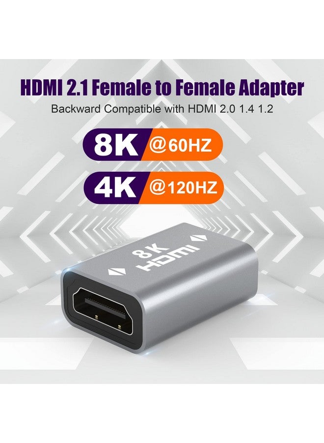 2 Pack Hdmi Coupler Female To Female 8K@60Hz Hdr Hdmi 2.1 Adapter Extension Connetor Backward Compatible With Hdmi 2.0 1.4 Alloy Shell For Hdtv Roku Stick Switch Xbox One Ps4 Pc Gray