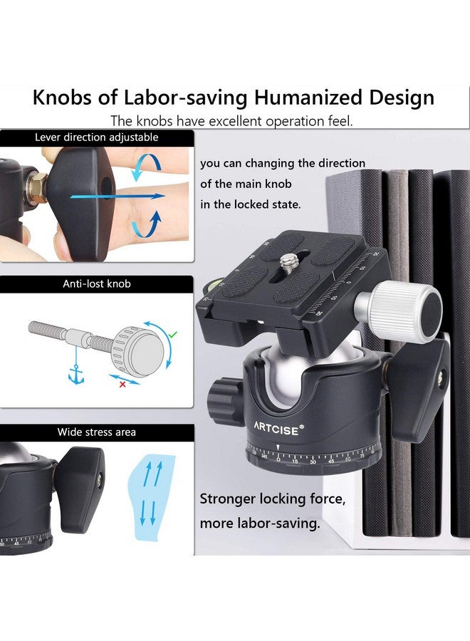 Low Profile Ball Head 36Mm Stability Panoramic Tripod Head 360 Rotating Professional Metal Ballhead With 1 4 Inch Qr Plate For Dslr Cameras Tripods Monopods Camcorder Slider Max Loading 33Lbs 15Kg