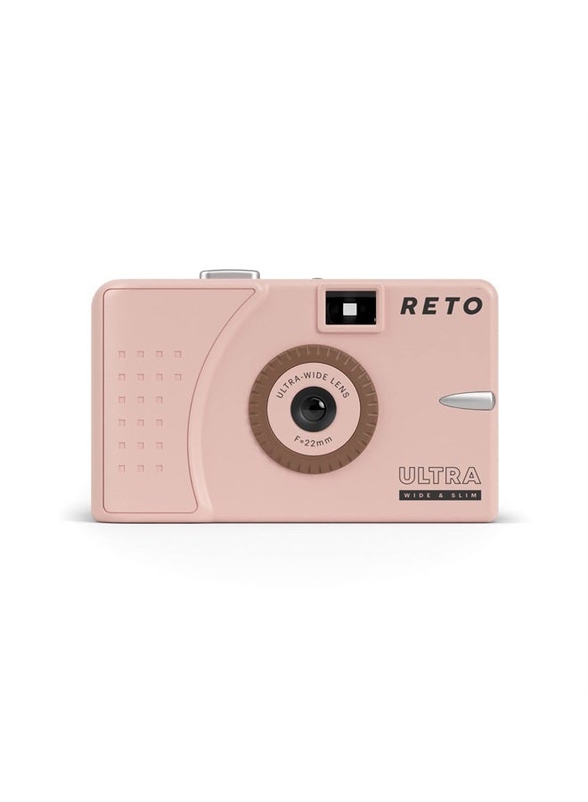Ultra Wide and Slim 35mm Reusable Daylight Film Camera - 22mm Wide Lens, Focus Free, Light Weight, Easy to Use (Pastel Pink)