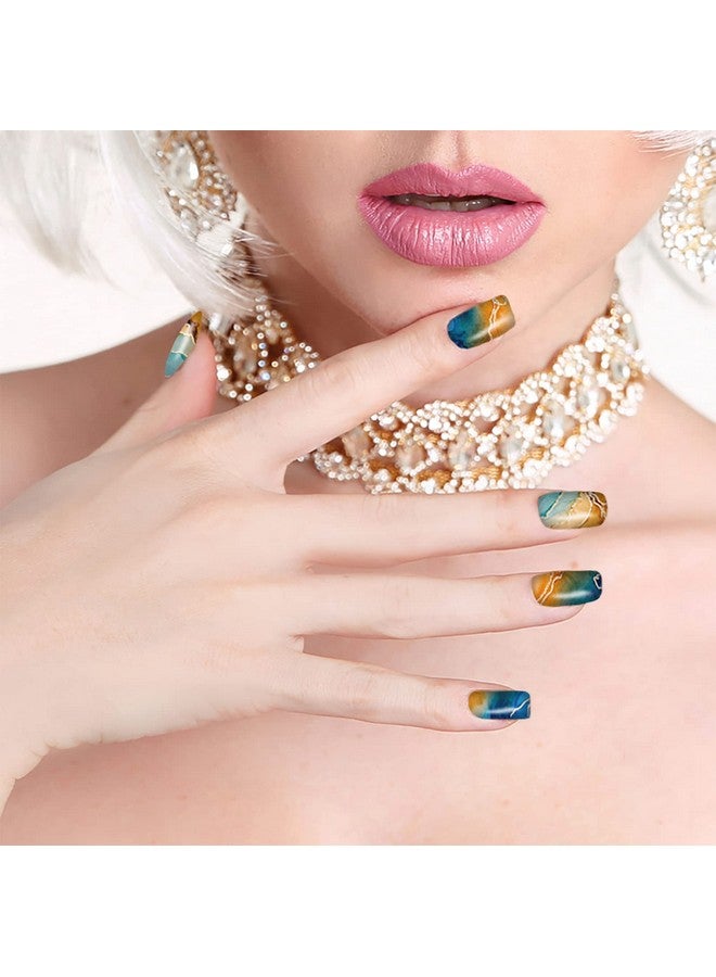 12 Sheets Marble Full Nail Wraps Bronzing Stickers Nail Polish Strips Diy Selfadhesive Nail Art Decals With 2 Piece Nail Files For Daily Party Decorations (168 Pieces)