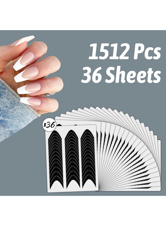 1512 Pcs French Tip Nail Guides Selfadhesive French Smile Manicure Strip Stickers For Edge Auxiliary Black Diy Decoration Stencil Tools(Moon Shape Design 36 Sheets)
