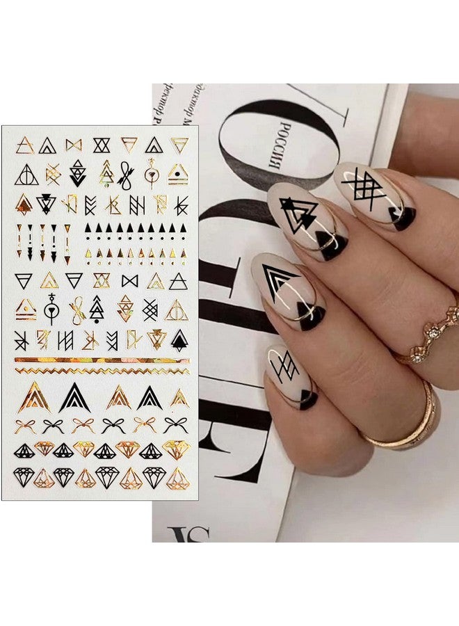 8 Sheets Geometric Nail Art Stickers Black Gold Geometry Triangular Rhombus Minimalist 3D Design Selfadhesive Nail Art Decals Diy Manicure Decoration Supplies Accessories For Women Girls