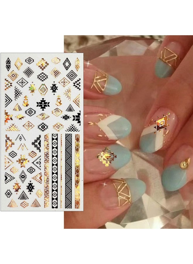8 Sheets Geometric Nail Art Stickers Black Gold Geometry Triangular Rhombus Minimalist 3D Design Selfadhesive Nail Art Decals Diy Manicure Decoration Supplies Accessories For Women Girls