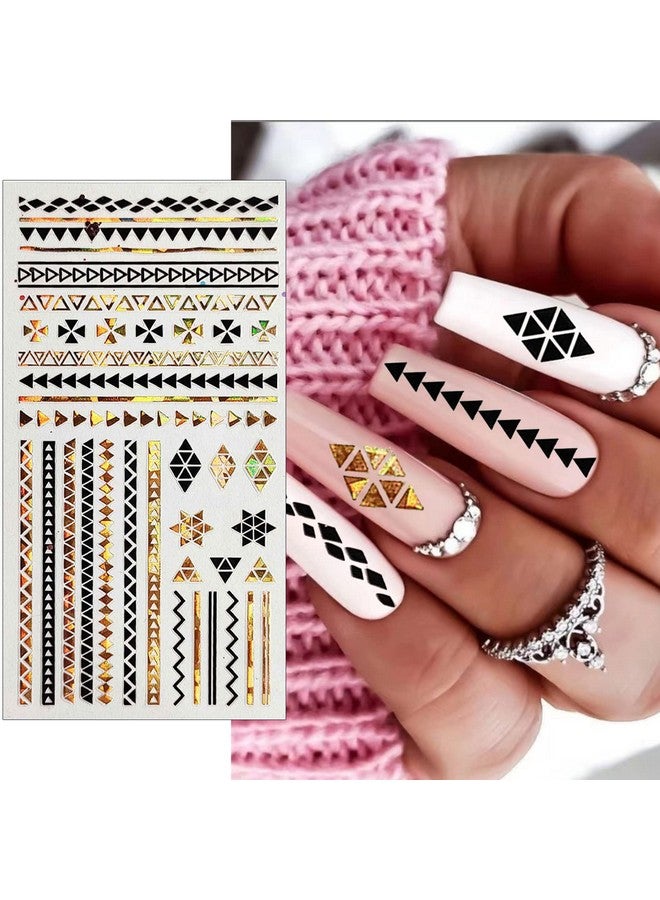 8 Sheets Geometric Nail Art Stickers Black Gold Geometry Triangular Rhombus Minimalist 3D Design Selfadhesive Nail Art Decals Diy Manicure Decoration Supplies Accessories For Women Girls