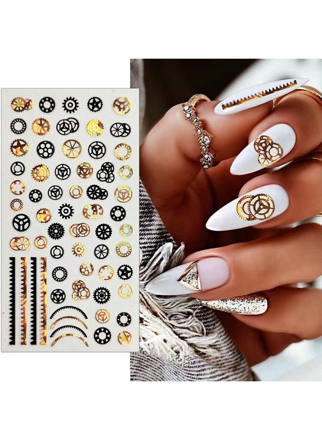 8 Sheets Geometric Nail Art Stickers Black Gold Geometry Triangular Rhombus Minimalist 3D Design Selfadhesive Nail Art Decals Diy Manicure Decoration Supplies Accessories For Women Girls