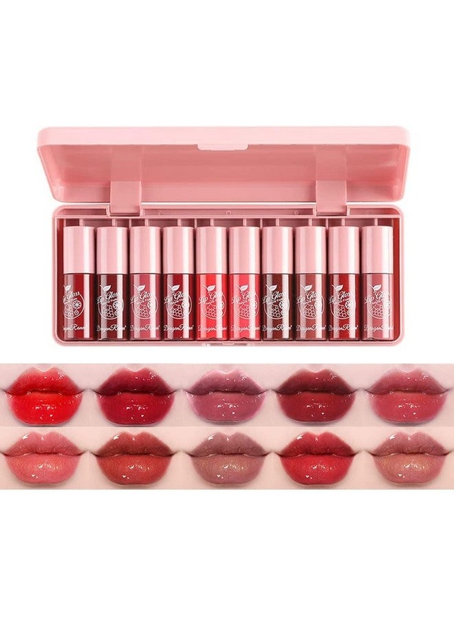 10 Colors Lip Tint Stain Set, Korean Plumping Lip Gloss Watery Lip Stain, Multiuse For Mini Liquid Lipstick & Cheek Tint Long Lasting Vivid Color 02