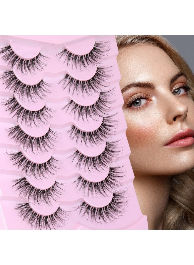 Lashes Natural Look False Eyelashes Wispy Fluffy Lashes Mink Long Curly Fake Eyelashes Cat Eye Lashes With Clear Band 7 Pairs Pack By Gvefetiee