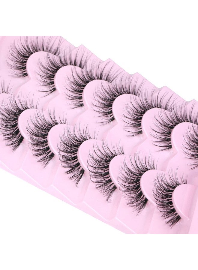 Lashes Natural Look False Eyelashes Wispy Fluffy Lashes Mink Long Curly Fake Eyelashes Cat Eye Lashes With Clear Band 7 Pairs Pack By Gvefetiee
