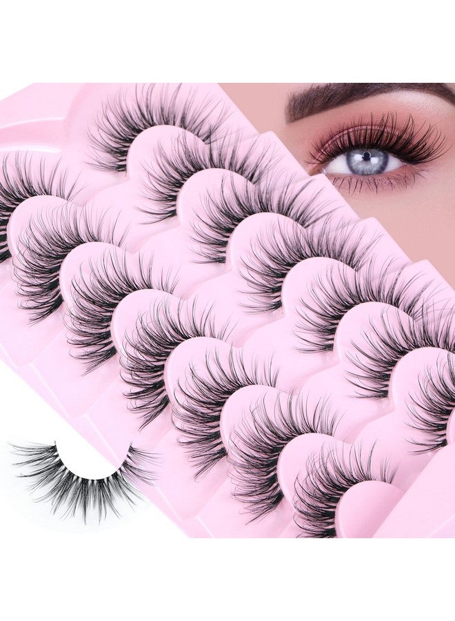 Lashes Natural Look False Eyelashes Wispy Fluffy Lashes Mink Long Curly Fake Eyelashes Cat Eye Lashes With Clear Band 7 Pairs Pack By Gvefetiee