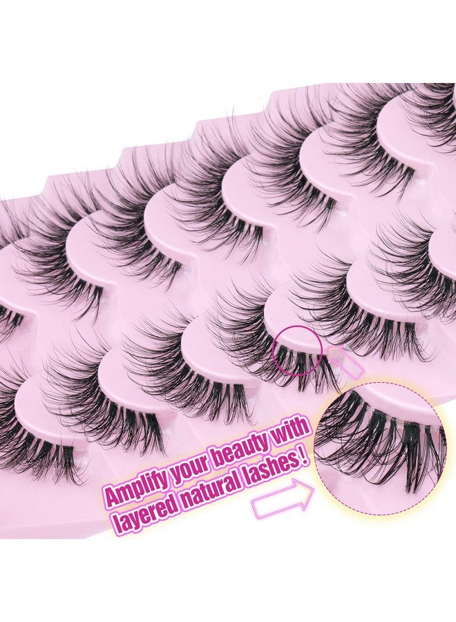 Lashes Natural Look False Eyelashes Wispy Fluffy Lashes Mink Long Curly Fake Eyelashes Cat Eye Lashes With Clear Band 7 Pairs Pack By Gvefetiee