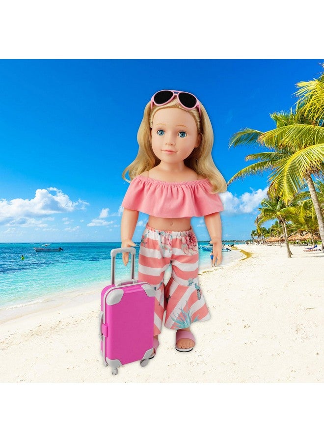 17 Pcs Doll Travel Set Suitcase American Doll Accessories For Girl 18 Inch Including Suitcase Luggage A Set Of Clothes Slippers Sunglasses Camera Laptop Unicorn Pillow Blindfold
