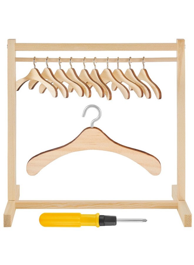 Doll Garment Rack With 10 Pcs Wooden Dolls Clothes Hanger 11.8 Inches Doll Closet Mini Doll Clothes Hangers Doll Wardrobe Furniture Accessories For Dollhouse Supplies