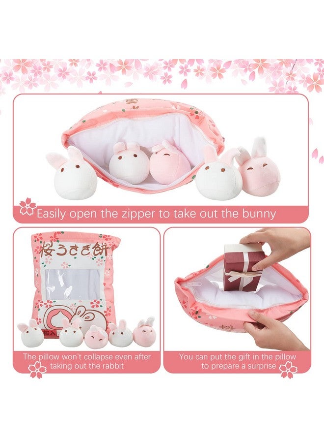 Cute Plush Pillow Kawaii Room Decor Throw Pillow Removable Stuffed Animal Toys Fluffy Cherry Bunnies Cats Kittens Dog Dinosaur Creative Gifts For Teens Girls Kids (Pink Bunny)