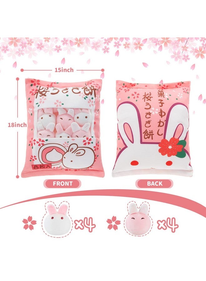 Cute Plush Pillow Kawaii Room Decor Throw Pillow Removable Stuffed Animal Toys Fluffy Cherry Bunnies Cats Kittens Dog Dinosaur Creative Gifts For Teens Girls Kids (Pink Bunny)