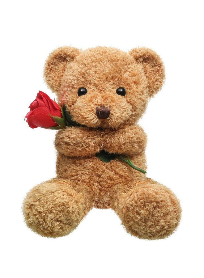 Plush Stuffed Animal Bear With Rose Funny Cute Stuffed Animal Plush Valentine'S Day Gifts For Kids Toddler Girlfriend Mother'S Day 11.8 Inches (Beige)