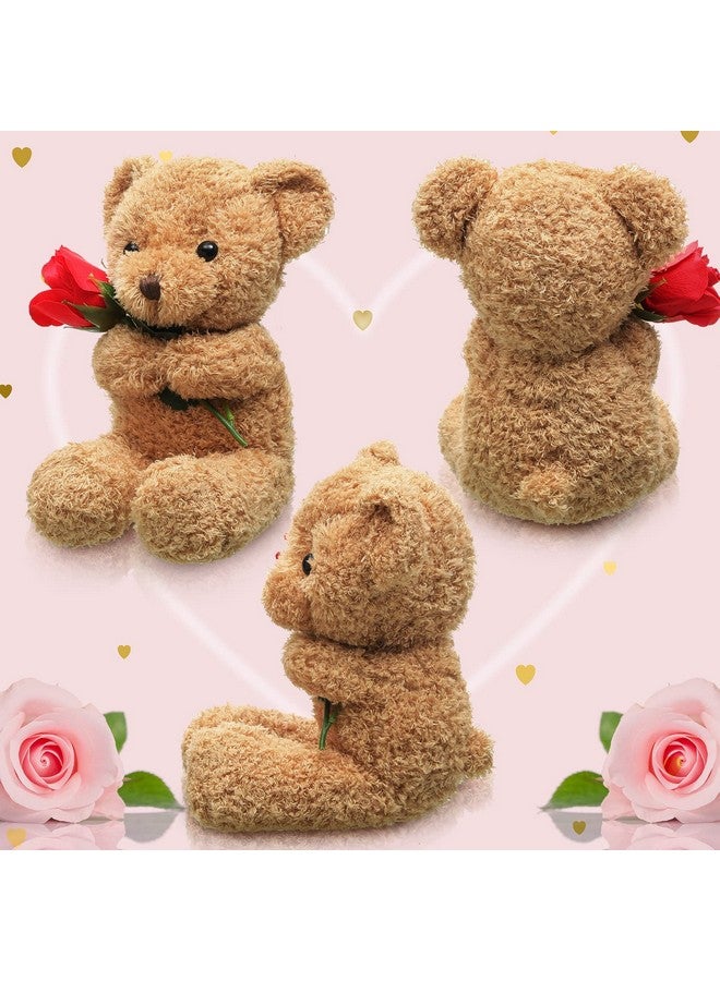 Plush Stuffed Animal Bear With Rose Funny Cute Stuffed Animal Plush Valentine'S Day Gifts For Kids Toddler Girlfriend Mother'S Day 11.8 Inches (Beige)