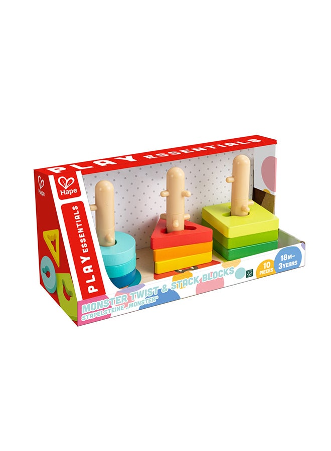 Wooden Monster Twist And Stack Blocks Puzzle 10-Piece