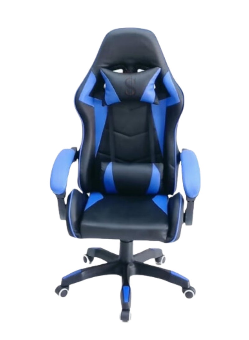 New Steel HighBack Racing Style With Pu Leather Bucket Seat Headrestl Lumbar Support Steel 5 Star Base Compatible With ESports Chair Blue