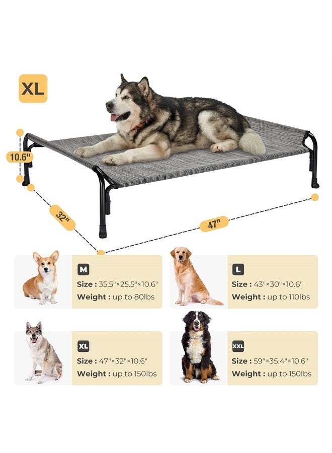 Elevated Dog Bed, Outdoor Raised Dog Cots Bed for Large Dogs, Cooling Camping Elevated Pet Bed with Slope Headrest for Indoor and Outdoor, Washable Breathable, X-Large, Black Silver, CWC2204