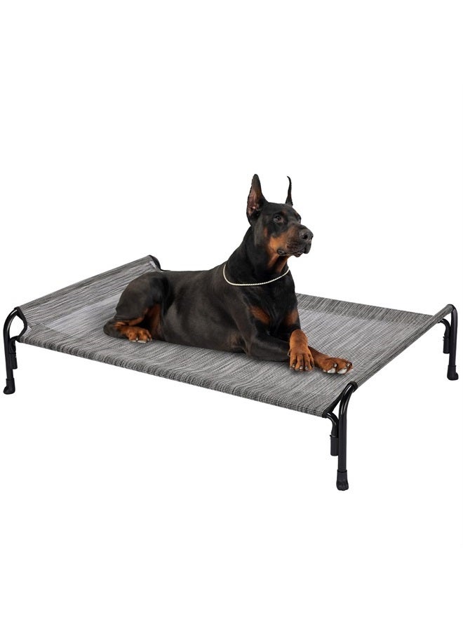 Elevated Dog Bed, Outdoor Raised Dog Cots Bed for Large Dogs, Cooling Camping Elevated Pet Bed with Slope Headrest for Indoor and Outdoor, Washable Breathable, X-Large, Black Silver, CWC2204