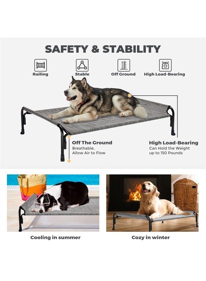 Elevated Dog Bed, Outdoor Raised Dog Cots Bed for Large Dogs, Cooling Camping Elevated Pet Bed with Slope Headrest for Indoor and Outdoor, Washable Breathable, Large, Black Silver, CWC2204