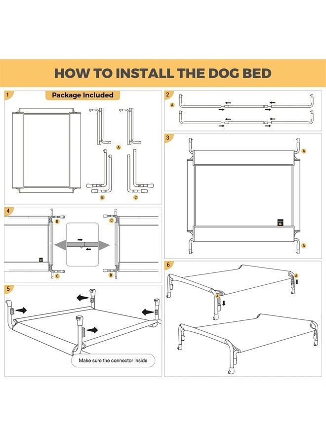 Elevated Dog Bed, Outdoor Raised Dog Cots Bed for Large Dogs, Cooling Camping Elevated Pet Bed with Slope Headrest for Indoor and Outdoor, Washable Breathable, Large, Black Silver, CWC2204