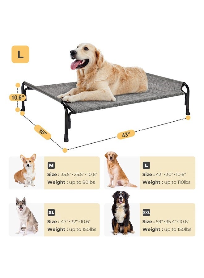 Elevated Dog Bed, Outdoor Raised Dog Cots Bed for Large Dogs, Cooling Camping Elevated Pet Bed with Slope Headrest for Indoor and Outdoor, Washable Breathable, Large, Black Silver, CWC2204