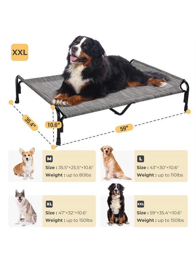 Elevated Dog Bed, Outdoor Raised Dog Cots Bed for Large Dogs, Cooling Camping Elevated Pet Bed with Slope Headrest for Indoor and Outdoor, Washable Breathable, XX-Large, Black Silver, CWC2204
