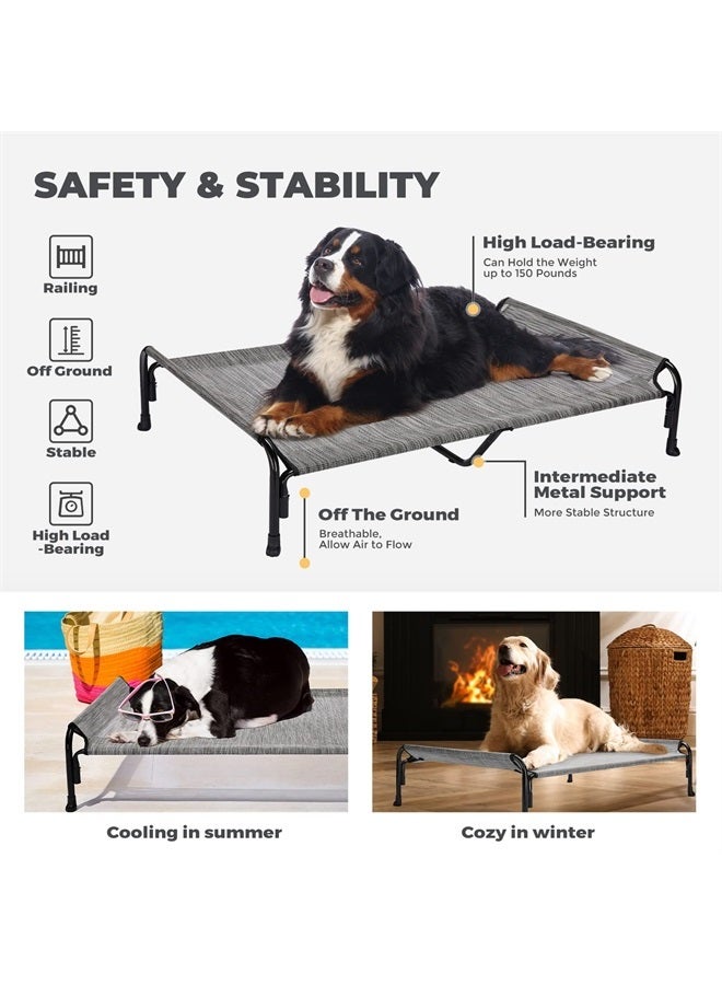 Elevated Dog Bed, Outdoor Raised Dog Cots Bed for Large Dogs, Cooling Camping Elevated Pet Bed with Slope Headrest for Indoor and Outdoor, Washable Breathable, XX-Large, Black Silver, CWC2204