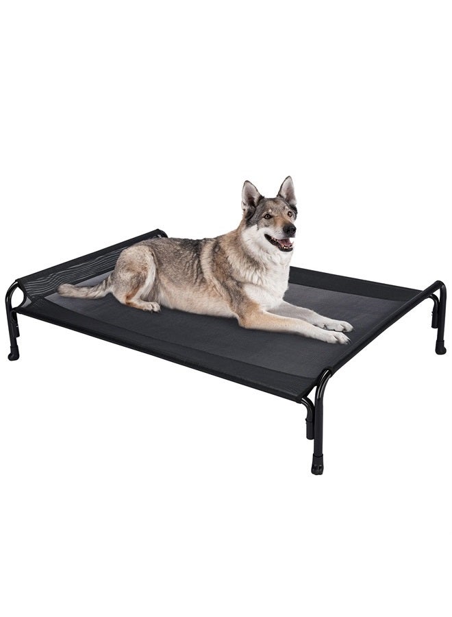 Elevated Dog Bed, Outdoor Raised Dog Cots Bed for Large Dogs, Cooling Camping Elevated Pet Bed with Slope Headrest for Indoor and Outdoor, Washable Breathable, Large, Black, CWC2204