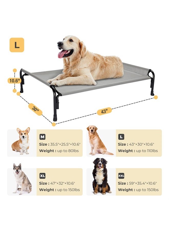 Elevated Dog Bed, Outdoor Raised Dog Cots Bed for Large Dogs, Cooling Camping Elevated Pet Bed with Slope Headrest for Indoor and Outdoor, Washable Breathable, Large, Grey, CWC2204