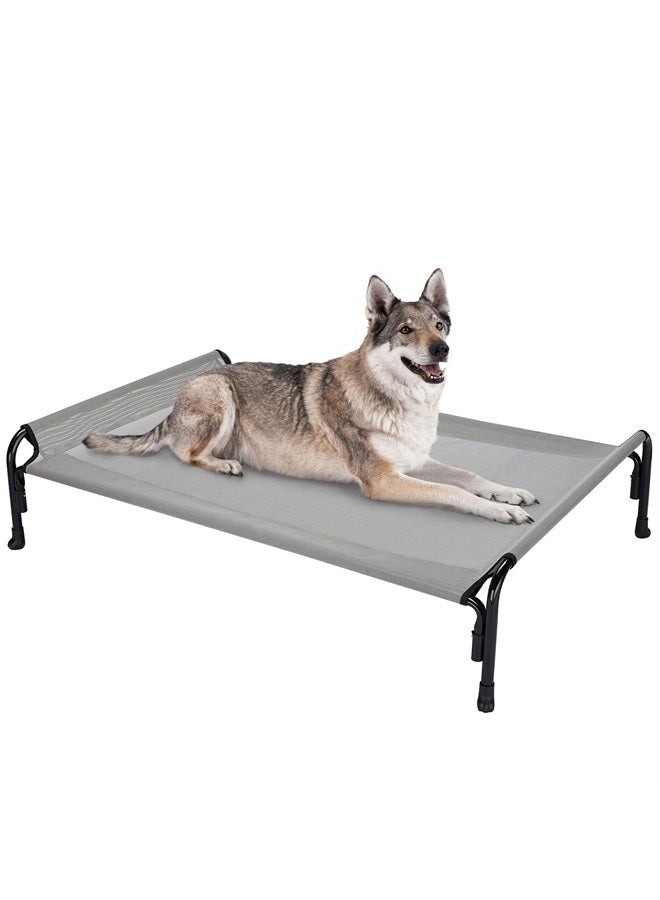 Elevated Dog Bed, Outdoor Raised Dog Cots Bed for Large Dogs, Cooling Camping Elevated Pet Bed with Slope Headrest for Indoor and Outdoor, Washable Breathable, Large, Grey, CWC2204