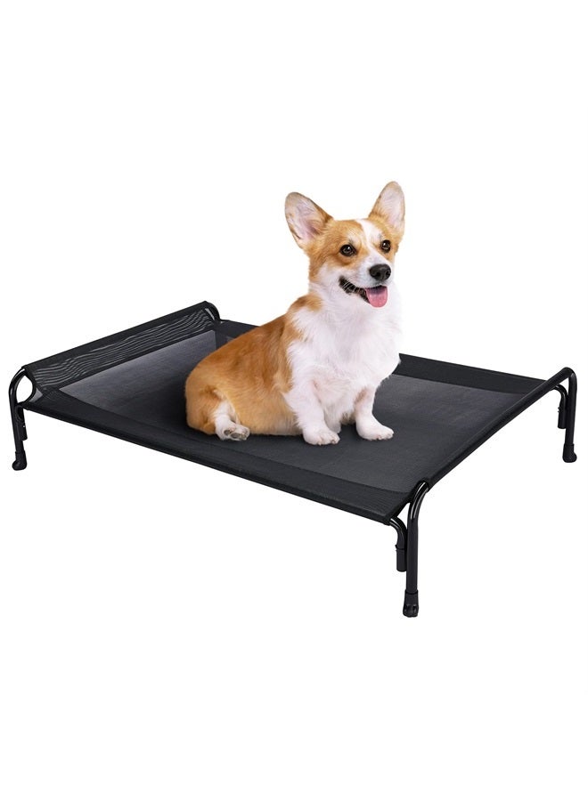 Elevated Dog Bed, Outdoor Raised Dog Cots Bed for Medium Dogs, Cooling Camping Elevated Pet Bed with Slope Headrest for Indoor and Outdoor, Washable Breathable, Medium, Black, CWC2204