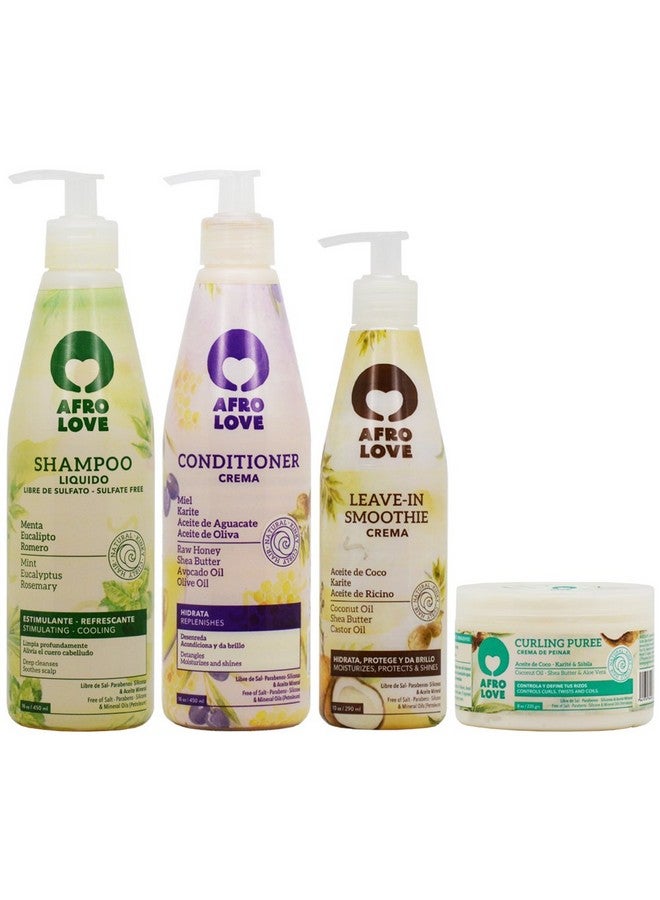 Afro & Love Shampoo 16 Ounces Conditioner 16 Ounces Leave In Smoothie 10 Ounces And Curling Puree 8 Ounces Set