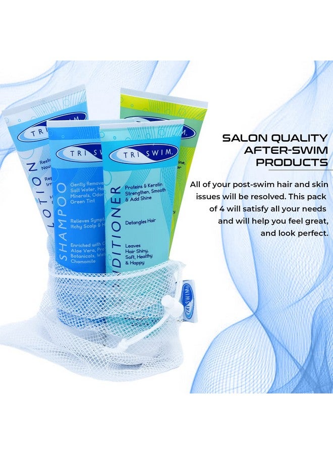 Gift Set Value Pack Of 4 + Mesh Bag Travel Kit Swim Care Chlorine Removal Body Wash + Swimmers Shampoo + Conditioner And Lotion 8.5 Fl Oz For Hydrated Skin And Healthy Hair