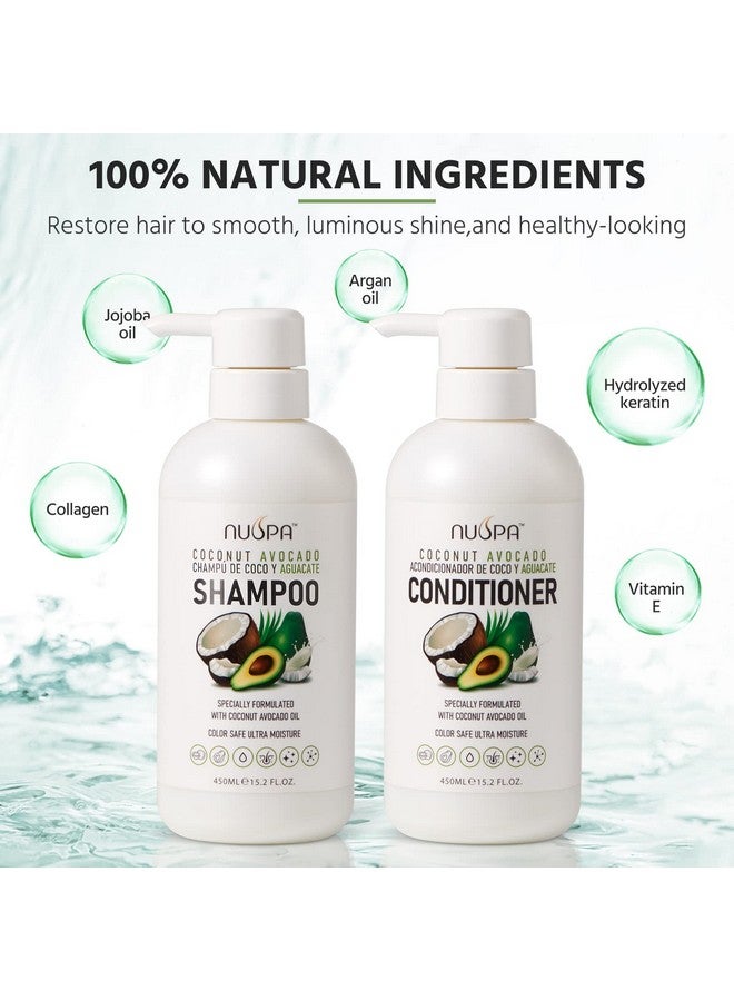 Nuspa Coconut Avocado Shampoo And Conditioner Setscolor Safe Ultra Moisture Sulfate Free Shampoo And Conditioner Pack For All Hair Types Moisturizing Nourishing Smoothing Locks Moisture Natural