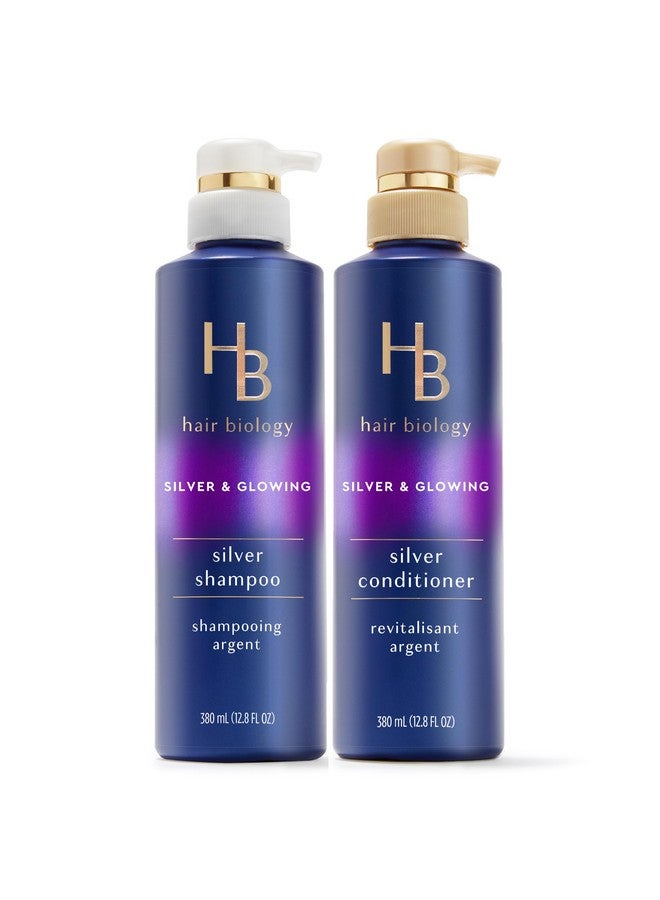 Purple Shampoo And Conditioner Set For Grey Hair With Biotin Safe For Colortreated Hair Silver & Glowing Collection 12.8 Fl Oz Each