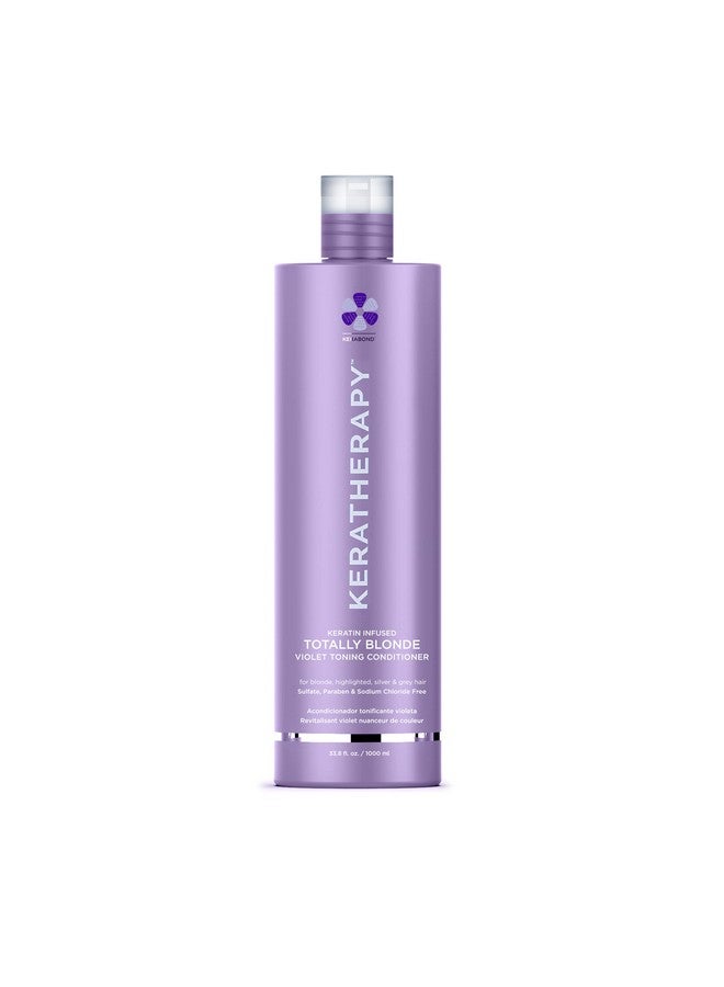 Keratin Infused Totally Blonde Violet Toning Conditioner 33.8 Fl. Oz. 1000 Ml Keratin Therapy Purple Conditioner For Blonde Hair Brassy Silver & Highlighted Sulfate & Paraben Free