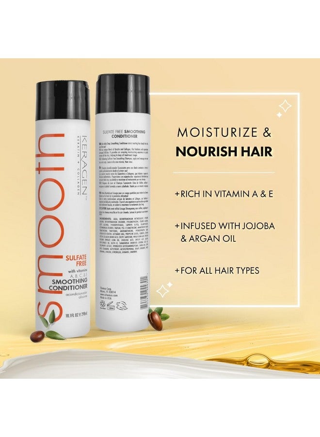 Smoothing Conditioner With Keratin And Collagen For All Hair Types Sulfate Free 10 Oz Moisturizes Strengthens Protects Color And Repair Panthenol Vitamins And Jojoba Oil