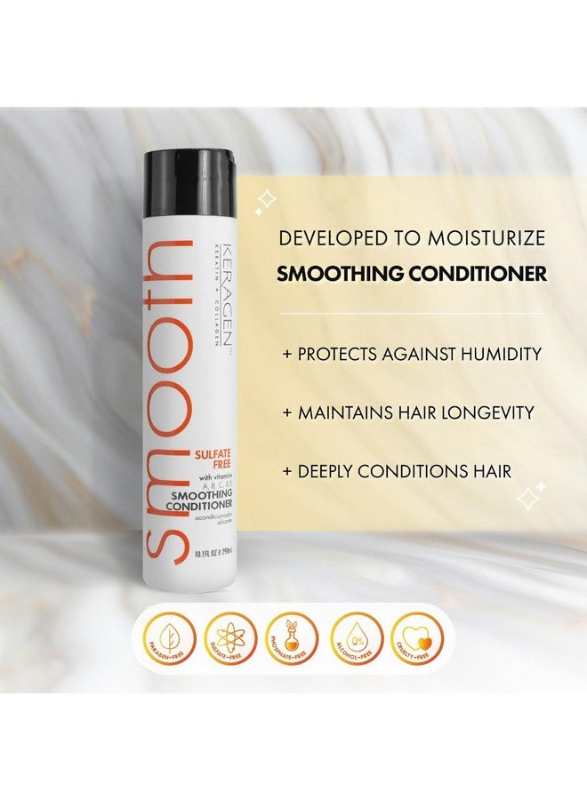 Smoothing Conditioner With Keratin And Collagen For All Hair Types Sulfate Free 10 Oz Moisturizes Strengthens Protects Color And Repair Panthenol Vitamins And Jojoba Oil